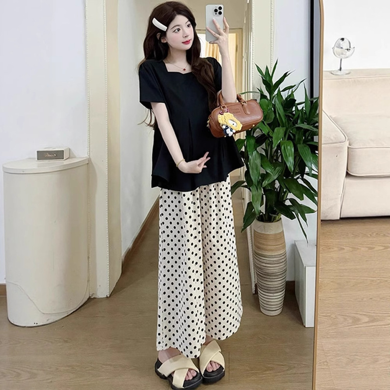 Maternity Suit Summer 2025 New Style Elegant Square-Neck Shirt Slimming Petite Top Casual Two-Piece Set Summer Women
