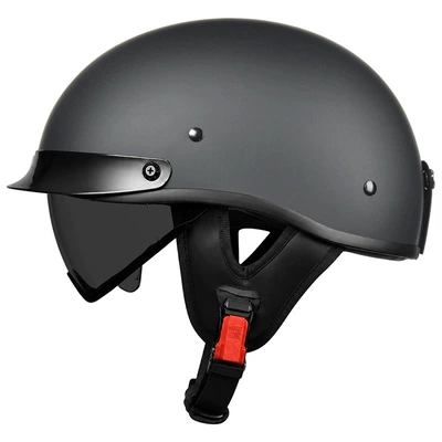 Motorcycle Safety Supplies – Men's Motorcycle Half Helmet Scoop - matt-black-black-tea-mirror-comes-with-a-transparent-mirror-m55-56-head-circumference