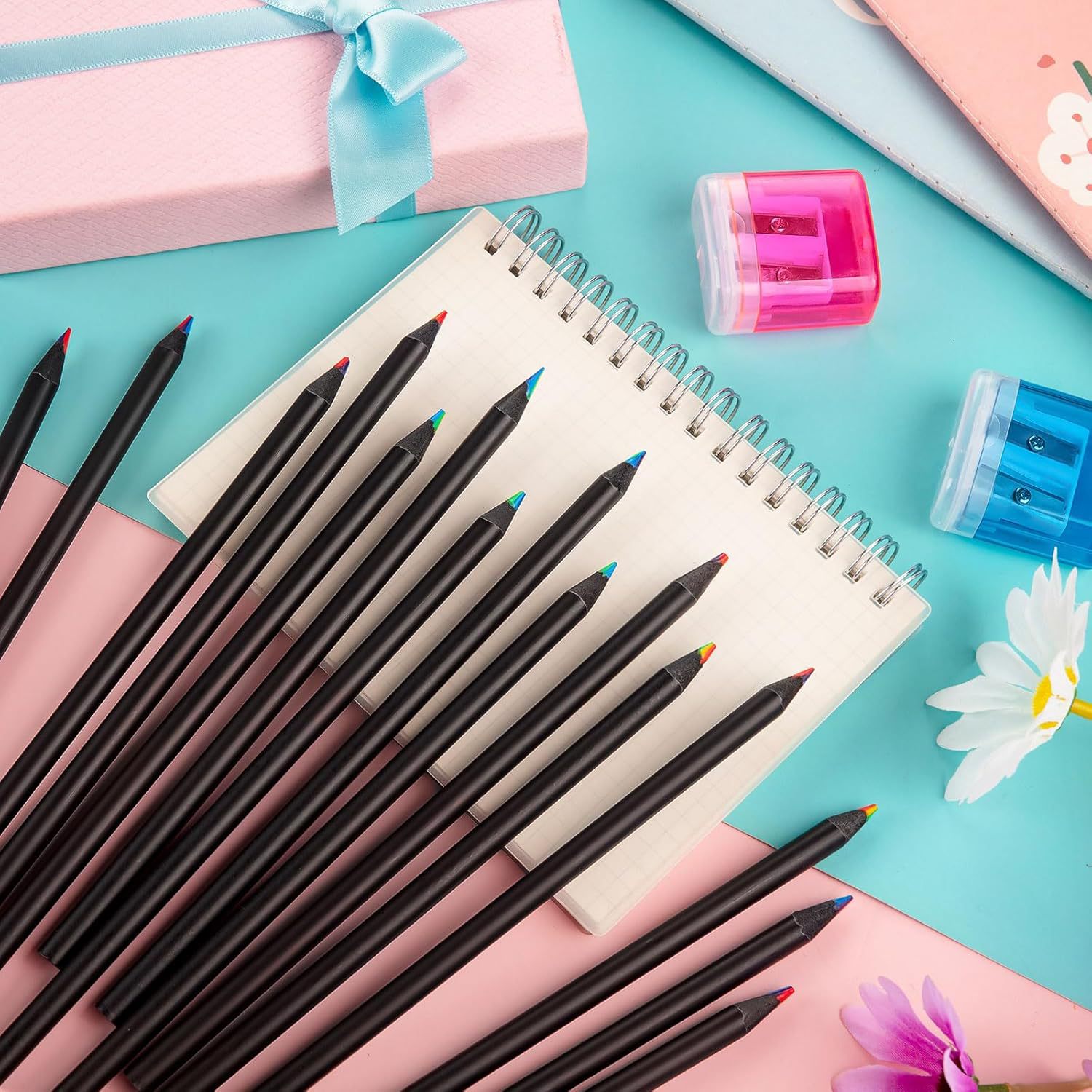 Rainbow Pencil Black Wood Seven Color Little Red Riding Book Same Graffiti Gradient Color Children Primary and Secondary School Students Opening School Painting Colored Pen