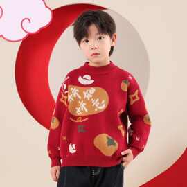 一件代发新年童装红色毛衣男童新年喜庆衣服冬季2024新款针织衫