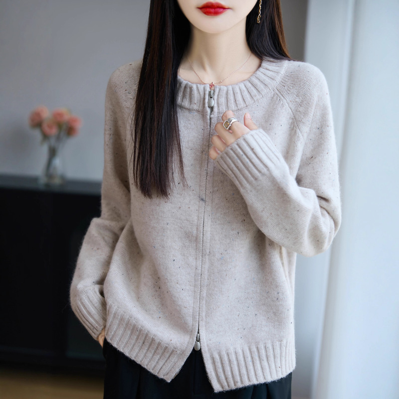 Wholesale 25 Spring, Autumn and Winter New Raccoon Velvet Round Neck Knitted Cardigan Long-Sleeved Women's Double Zipper Colorful Warm Top