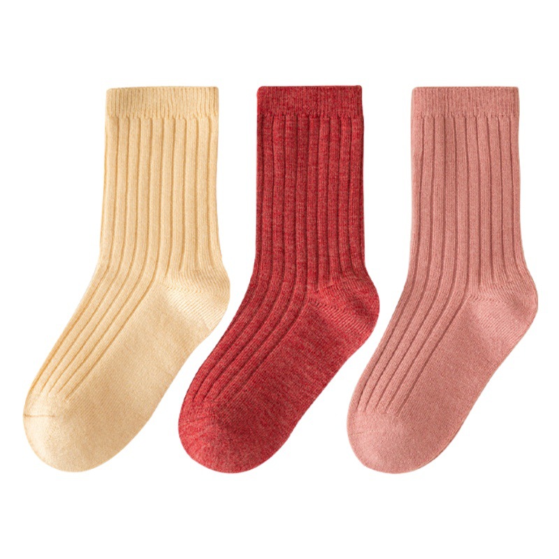 Calcetines de lana de doble aguja para niños Otoño e Invierno 2023 nuevo japonés de color puro calcetines de los niños calcetines de lana de bebé al por mayor