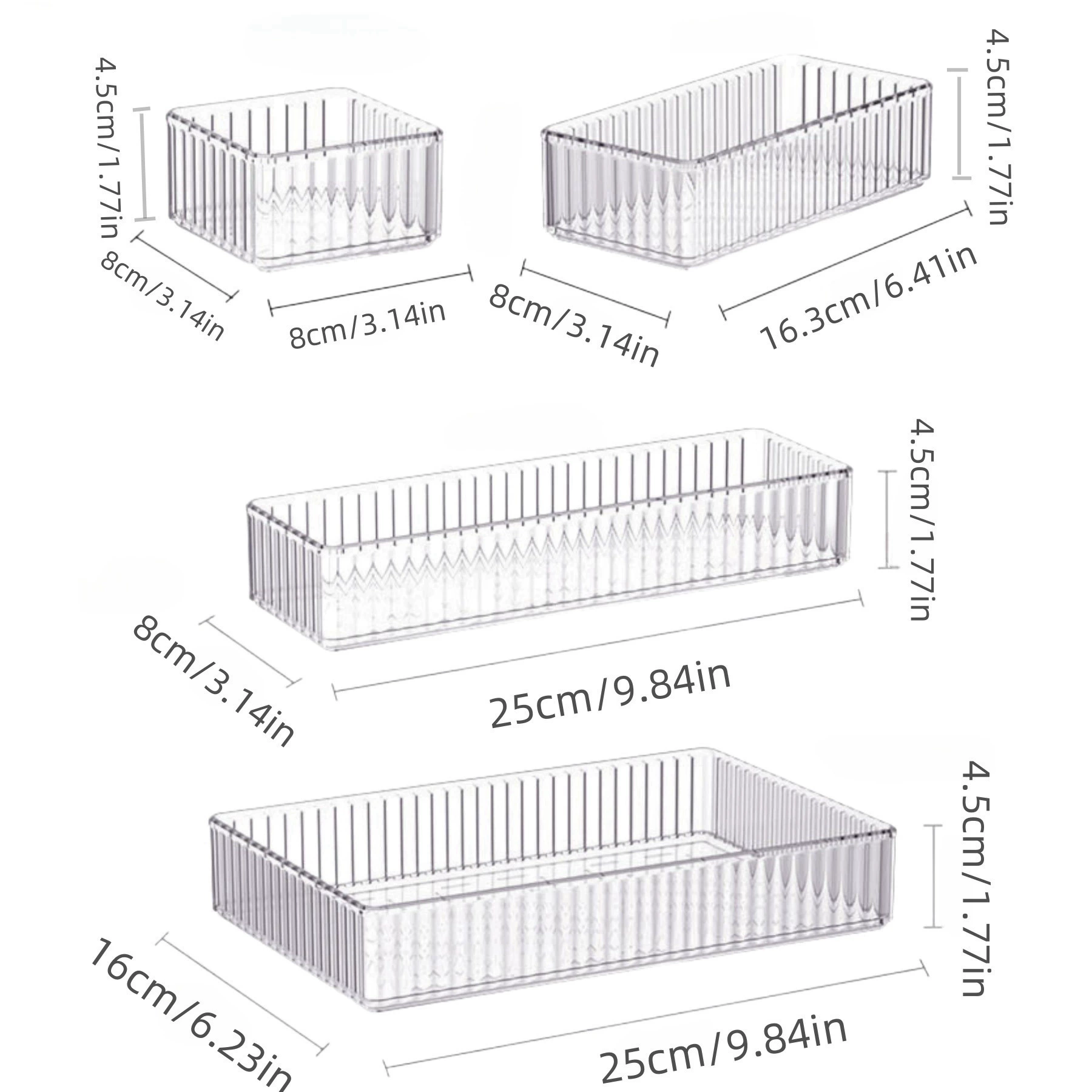 Table Storage Box, PET Striped Long Transparent Organizer — Extra Small to Large
