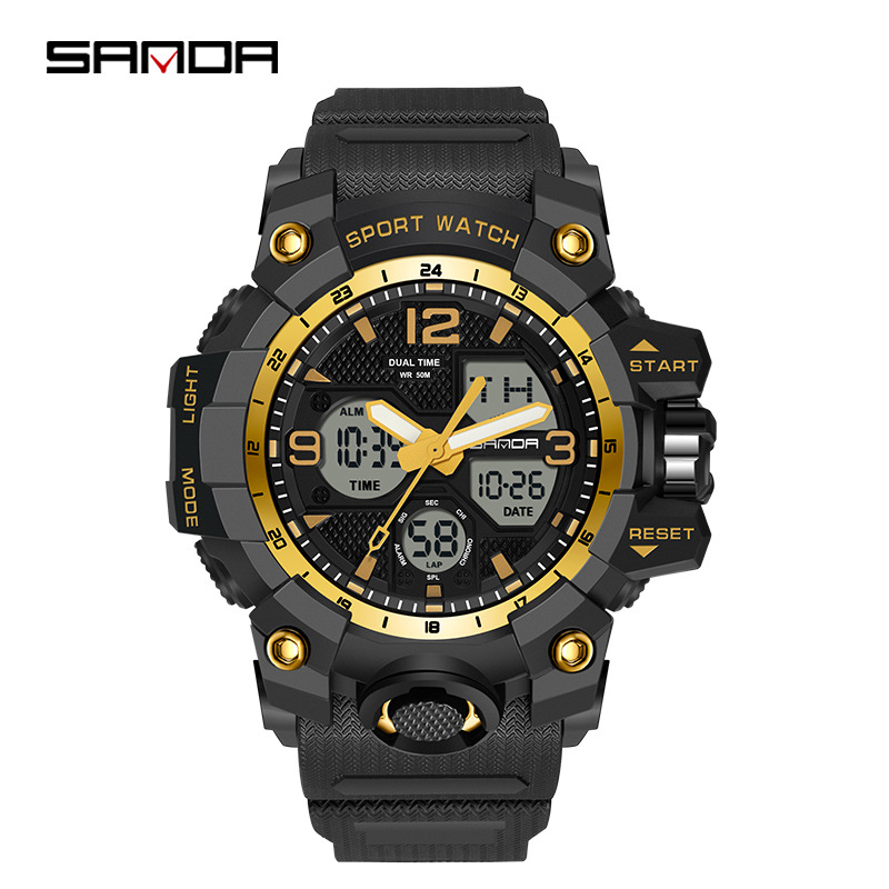 Sanda nuevo 6030 moda hombres estudiante juventud reloj electrónico impermeable multifuncional reloj al por mayor