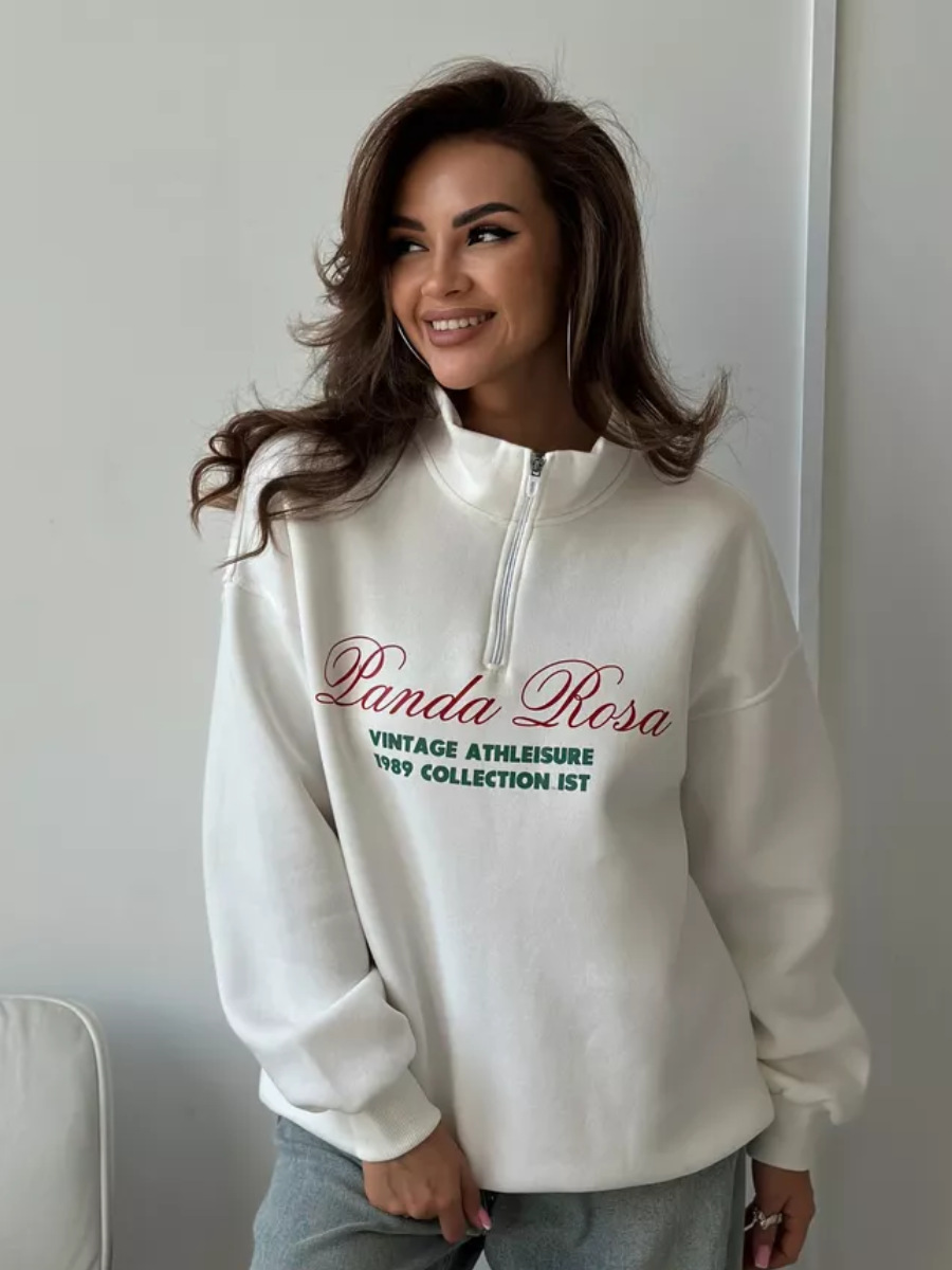 Felpa con cappuccio, mezza zip, calda, larga, foderata in pile, autunno-inverno, versatile, con stampa sul davanti_voghion.com