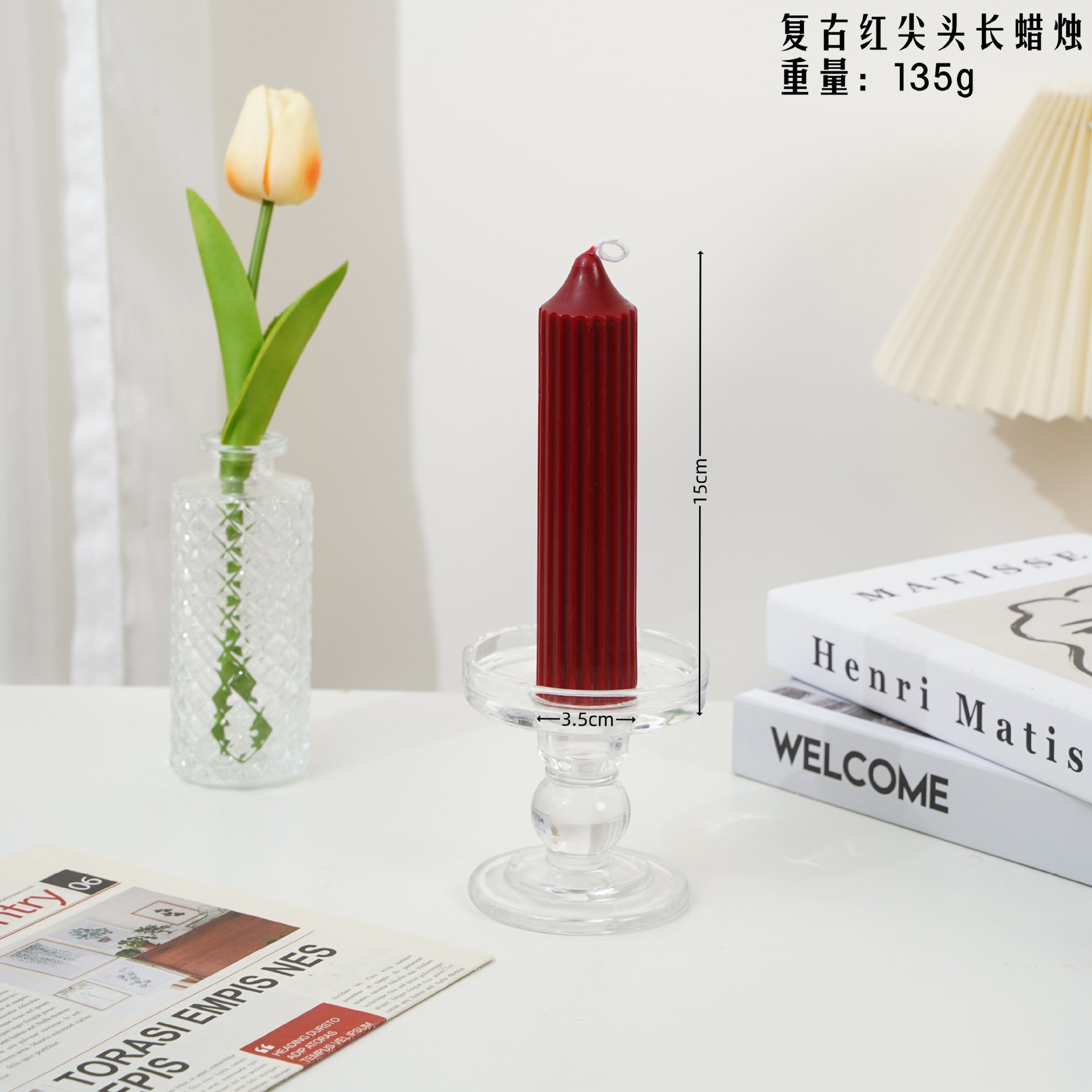 Vela aromática de cera de soja retro francesa color borgoña, vela romántica para bodas, decoración para el hogar, portavelas, venta al por mayor por pieza