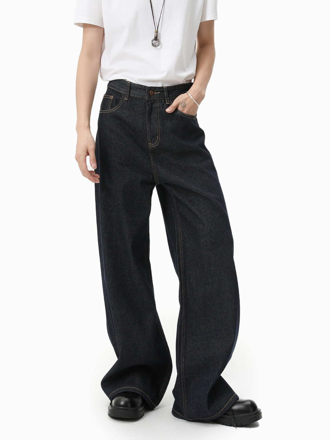 MTLCLOTHES Hombres| Vintage vibe casual H-tipo de barril recto, pantalones jeans de piernas largas, tendencia