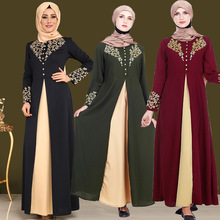 亞馬遜跨境外貿2022穆斯林迪拜阿拉伯長袍時尚燙金印花中東連衣裙