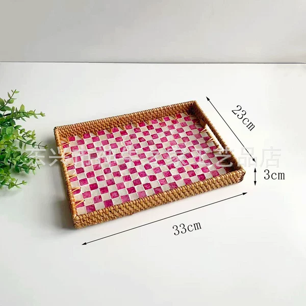 [长方形红色棋盘格托盘33*23*3cm]