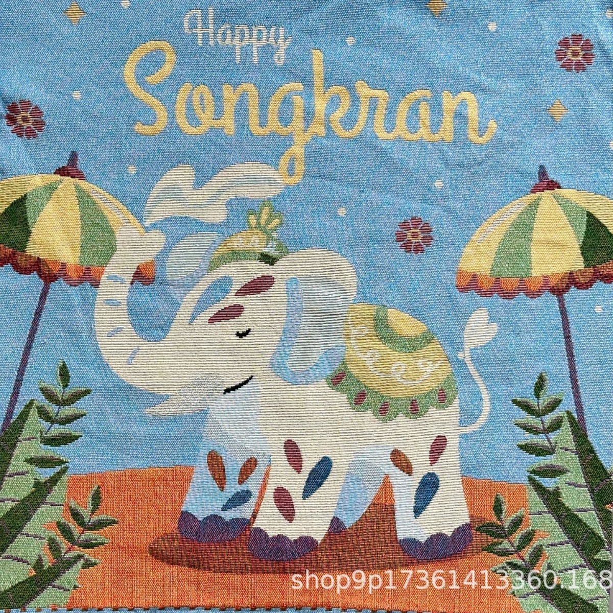 定位色织卡通大象提花面料包 家用纺织品 桌布 蓝色 织造工艺新款