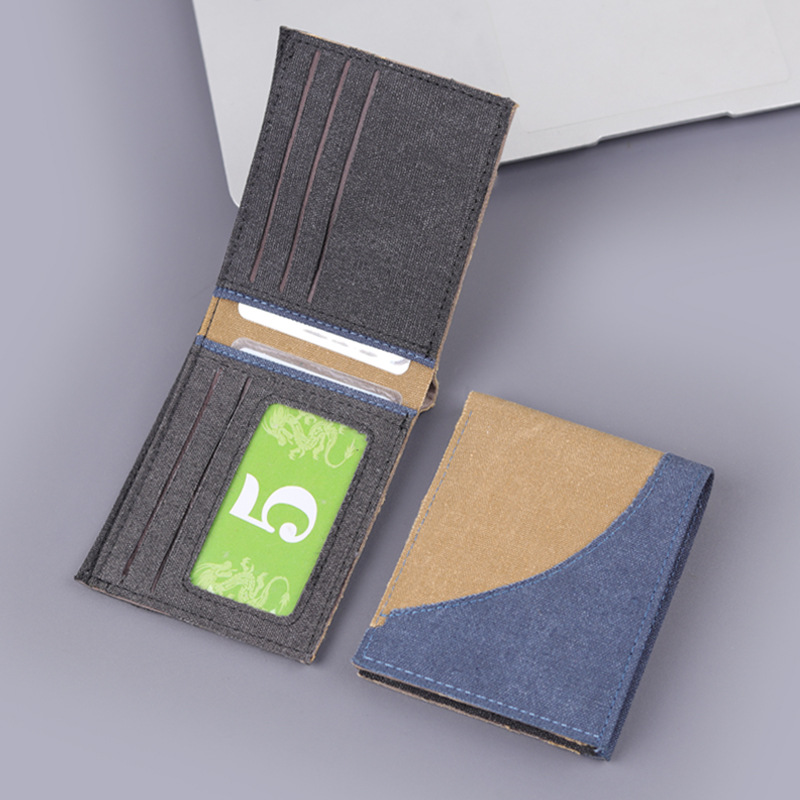 Cartera corta de denim para hombres 9 carteras de tarjetas para hombres cartera de lona para hombres tela suave