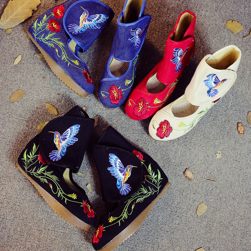 Chinese Style Embroidered High Heel Embroidered Cloth Shoes Embroidered Boots Short Boots High Heels Women's Shoes