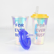 厂家直销 16oz/450ml塑料广告双层杯 可加透明PVC片 彩纸创意杯子