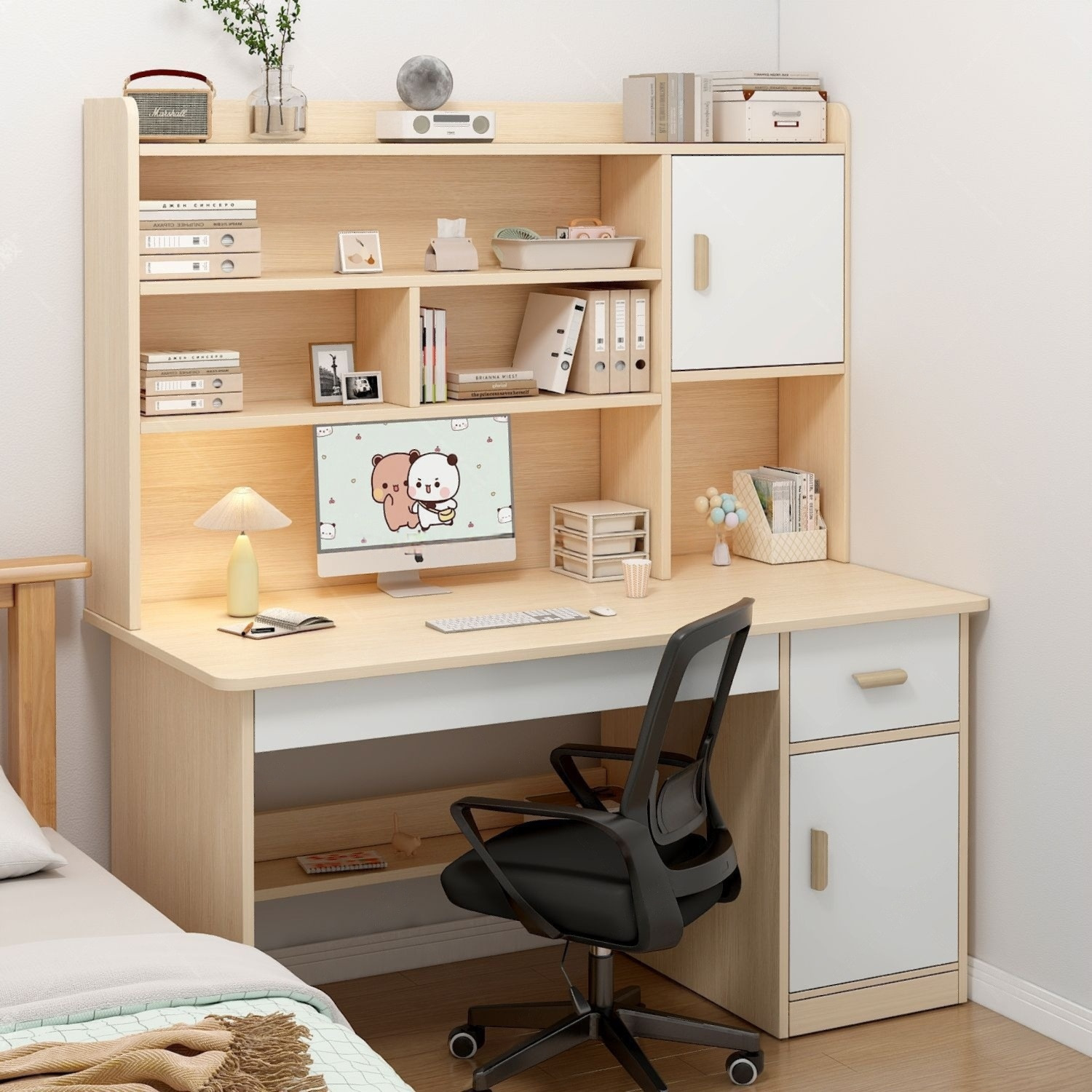 Desktop Computer Table Home Desk Bookshelf Integrated Combination Student Writing Storage Bedroom Study Table Office Desk