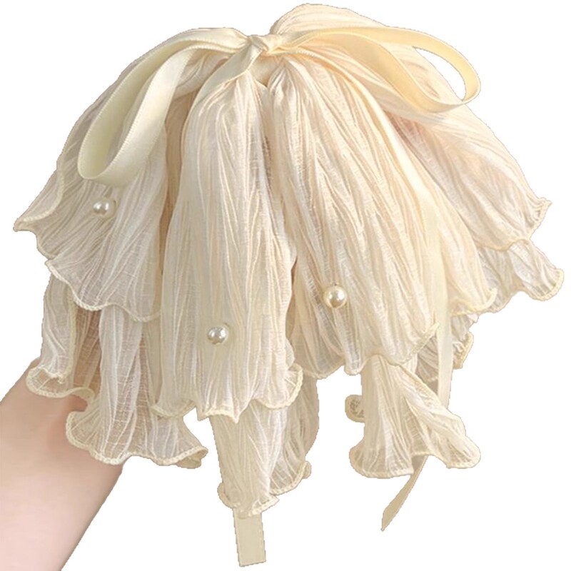 女性用フレンチメッシュリボンパールクリップ、後頭部にハイエンドのポニーテールヘアクリップ、半分結ばれた髪のシャーククリップヘッドバンド|undefined
