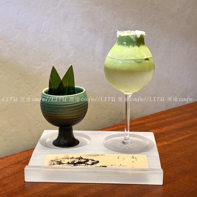 New Chinese-Style Creative Cocktail Glass Set, Glass Cups, Tall Wine Glasses with Acrylic Tray, Coffee Cup Set