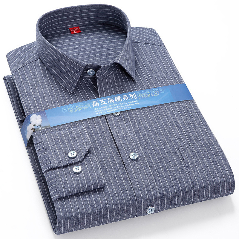 High Cotton men's shirt polyester cotton blended long-sleeved striped Four Seasons wear middle-aged dad wear father's shirt casual shirt
