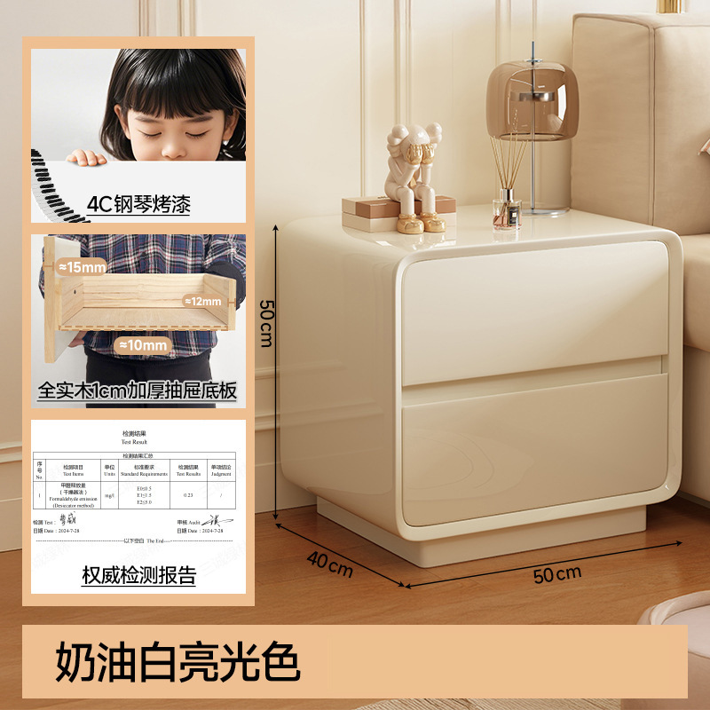 Mesa de cabezal de cama de madera maciza pintada dormitorio doméstico 2025 explosión pequeña crema de lujo ligero gabinete de almacenamiento de artículos de alto nivel