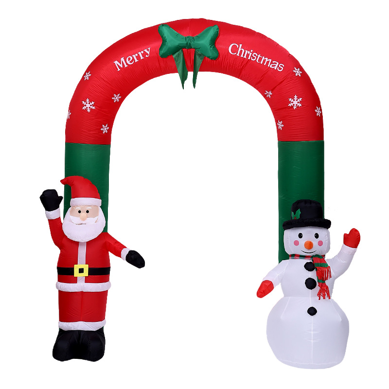 Nueva fuente transfronteriza decoración de patio inflable 3,1 m 9 luces arco de Navidad Papá Noel y muñeco de nieve