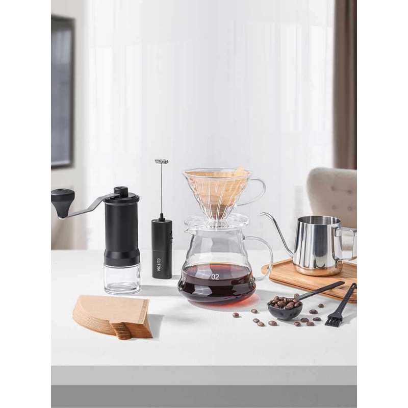 Kit de cafetera de lavado de mano molino de mano máquina de café instrumento de molienda manual entrada portátil combinación al aire libre conjunto completo de caja de regalo