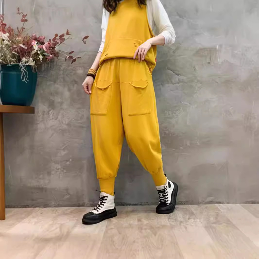 韩版大码水洗毛圈老爹裤萝卜垮裤束脚卫裤宽松吊裆裤休闲小脚裤秋