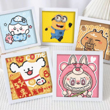 新款卡皮巴拉满钻儿童钻石画手工diy带框材料包卡通点钻粘贴礼物