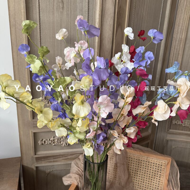 Simulation 2 fork pea flower blue purple sweet pea line sense fake flower wedding outdoor decoration flower arrangement simulation flower