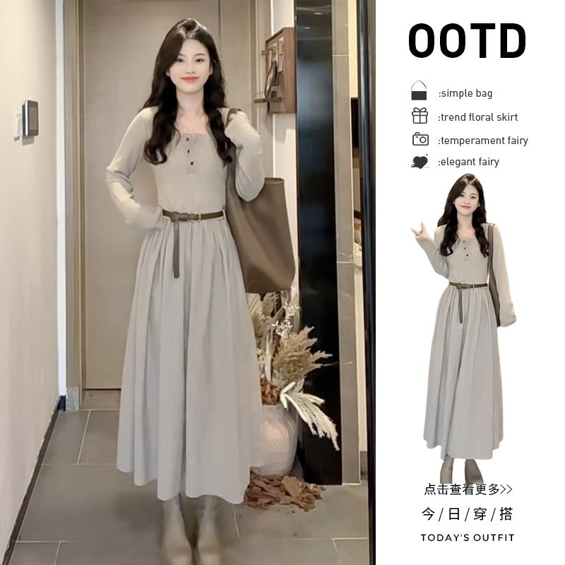 2024 New Autumn Popular Style French Long-sleeved Dress Women's Early Autumn Elegant High-end Long Dress