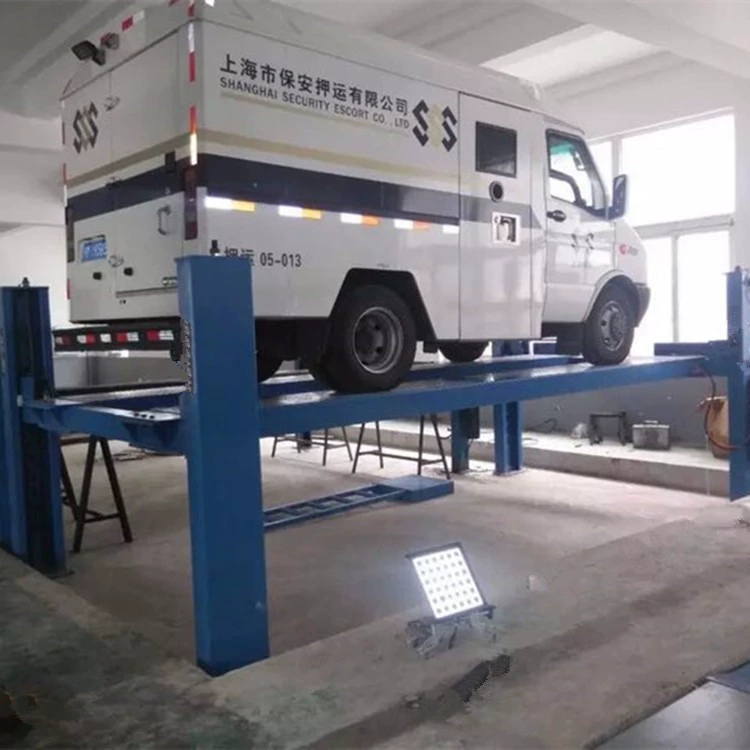 Оптовый экспортный тип, двухтонное положение, вторичный подъемник, четырехколонный подъемник, большое тонное положение, 8-тонный гидравлический подъемник, отправлено в порт Гонконга