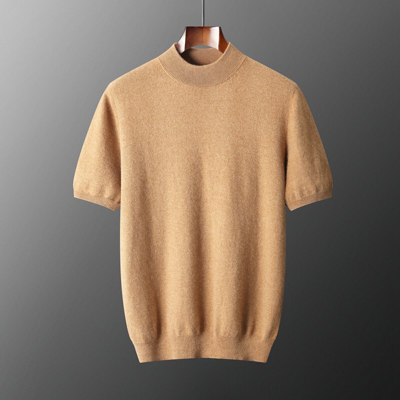 Spring and Autumn New Style Seamless Cashmere Knit Men's Short-Sleeve T-Shirt Casual Half-Turtleneck Wool Base Knit Top Spring and Autumn New Style Seamless Cashmere Knit Men's Short-Sleeve T-Shirt Casual Half-Turtleneck Wool Base Knit Top