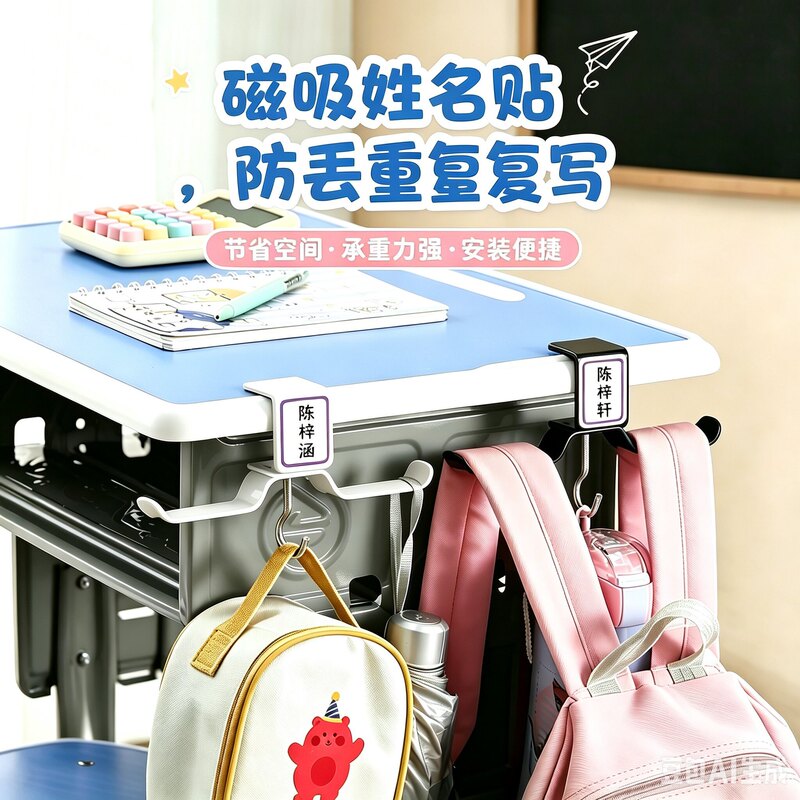 Magnetic Name Tag】2026 New Patented School Bag Hook Desk Side Bag Hook for Student Classroom Water Cup Storage