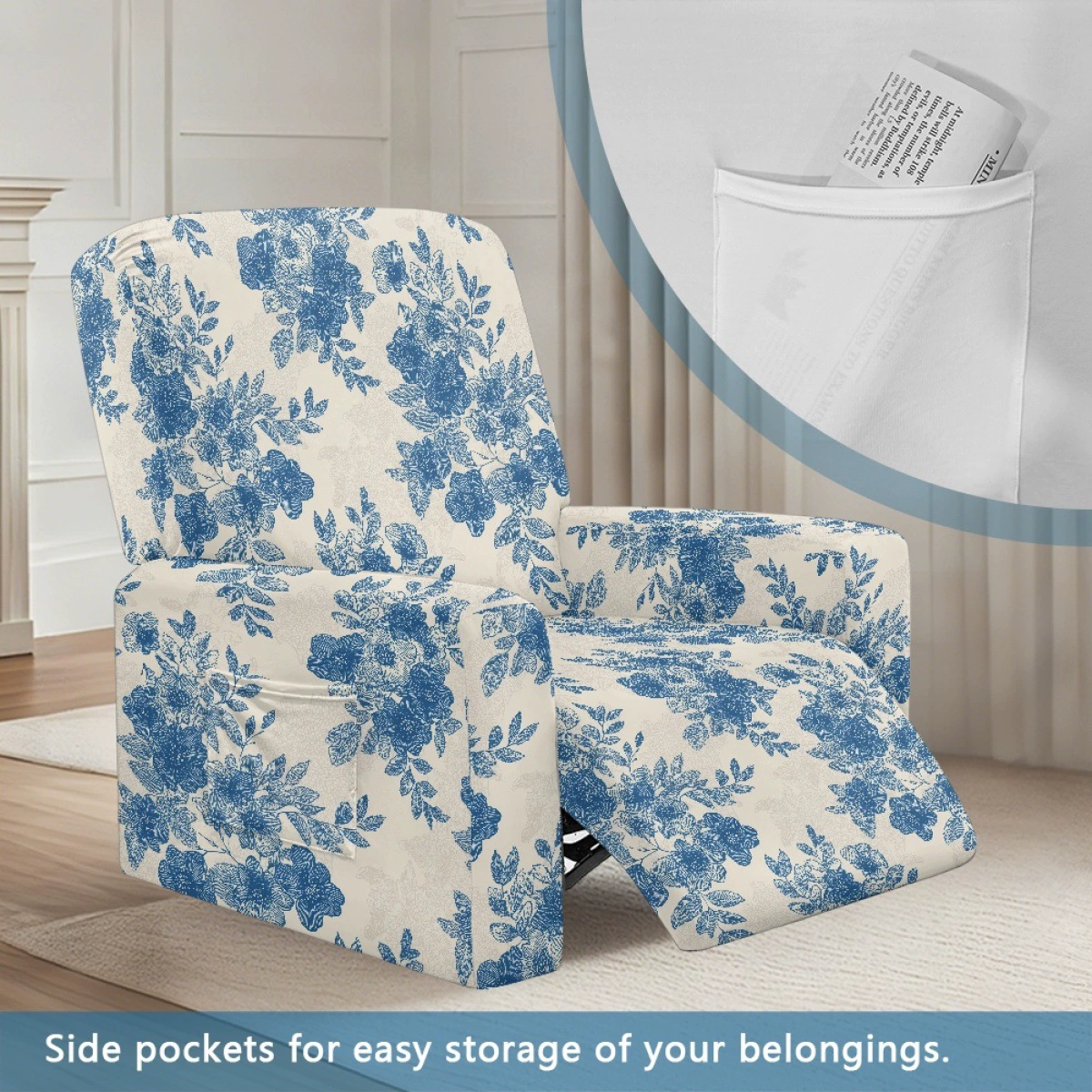 Чехол для дивана Amazon, чехол для стула в китайском стиле, синий цветочный принт, цельный, дропшиппинг, моющийся вручную, пылезащитный чехол для сиденья