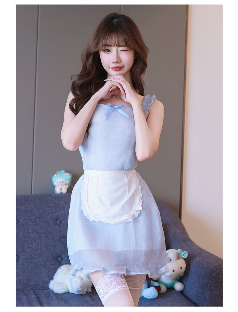 Sweet Maid Lace Sling Apron Costume Set with Blue Stockings — detail image 9
