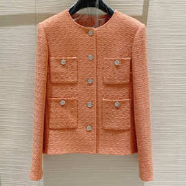 2025 香气袭人~显白三文鱼色！名媛小香风编织粗花呢短外套女