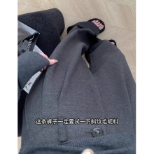 大码灰色毛呢阔腿裤子女春季新款慵懒风休闲西装裤加厚高腰直筒裤