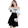 Nightclub Sexy Chiffon stitching one neck low chest open back waist A-line umbrella swing short skirt Short Sleeve Dress