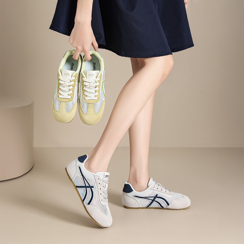 Zhr First-Layer Pigskin Breathable Mesh Moral Training Shoes for Women, Flat Summer Running Shoes, Women's Casual Sports Shoes