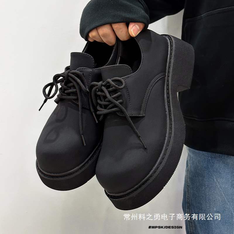 Mickey Round-Toe Derby Shoes for Men, Spring Casual Large-Toe Shoes for Couples, Thick-Soled Height-Increasing Black Matte British Shoes