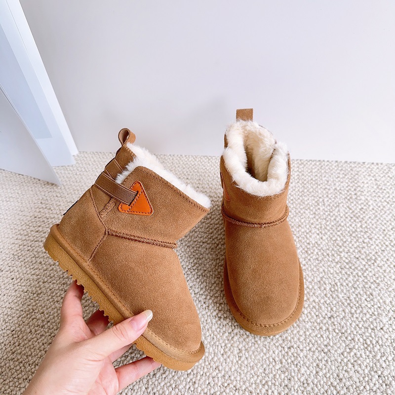 Neue Kinder-Schneestiefel aus echtem Leder, plüschig und warm für Jungen und Mädchen, wasserdichte Mädchenstiefel, Baby_voghion.com