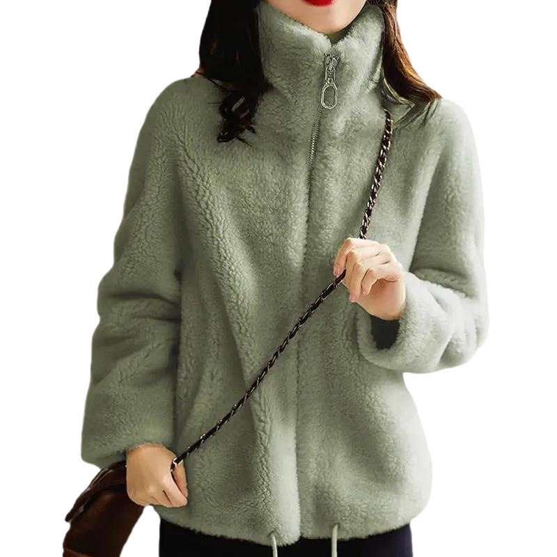 ベルベットの厚いコートの女性の潮ins冬の両面のベルベットの保温高襟のセーターの女性のカーディガンのジッパーはベルベットの女性をつかむ|undefined