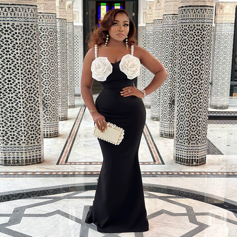 M7967 Европейская и американская внешняя торговля трансграничные женские платья 2023 новый сплошной цвет Аппликация Сексуальный узкий ремень шлейф платье