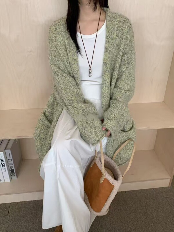 韩系高级感宽松慵懒风毛衣外套秋冬新款简约气质休闲女装针织开衫|undefined