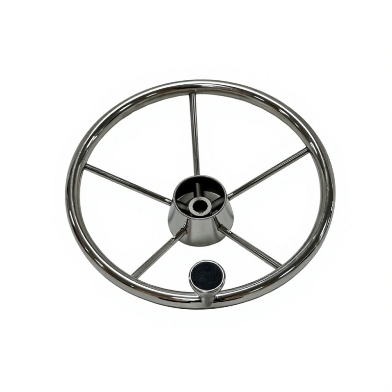 Stainless Steel 304 Yacht Steering Wheel with Power Assist Knob, Marine Steering Wheel with Handball, Maritime Steering Wheel