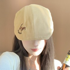 小狗刺绣前进帽女夏季韩版百搭显脸小反戴贝雷帽大头围鸭舌帽子潮