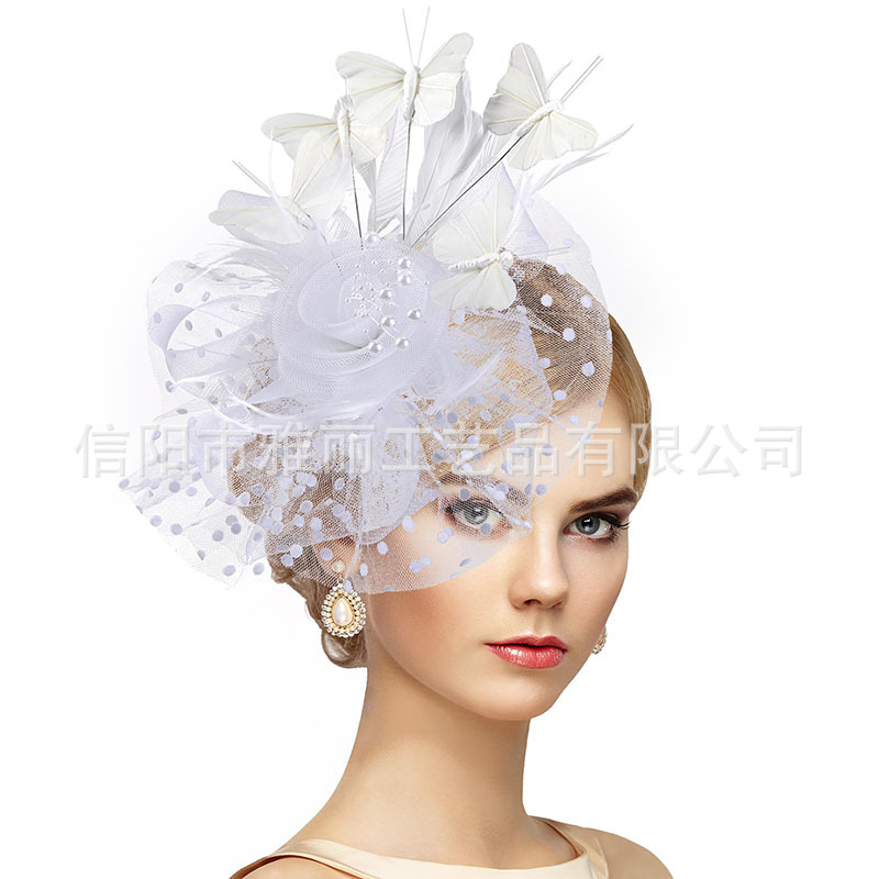 Amazon Feather Butterfly Mesh Headpiece Bridal Hair Accessory Vintage Headband Hair Ornament for Party Performance and Horse Racing Festival
