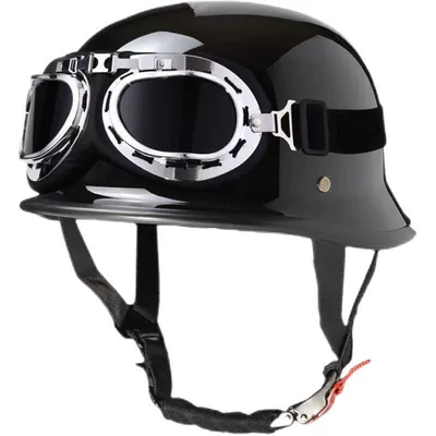 steel helmet, Red half helmet, Motosiklet dəbilqələri - one-size-fits-all-vintage-helmet-glossy-black-with-a-silver-mirror