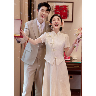 White New Chinese suit Engagement Dress Dress Improved Cheongsam 2025 New License Registration Small Daily Summer