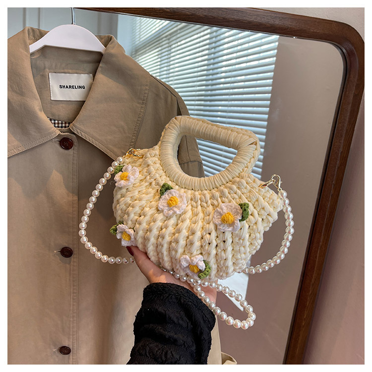 Femmes Moyen En Tissu Fleur Mignon Tisser Ouvert Sac Crocheté display picture 31