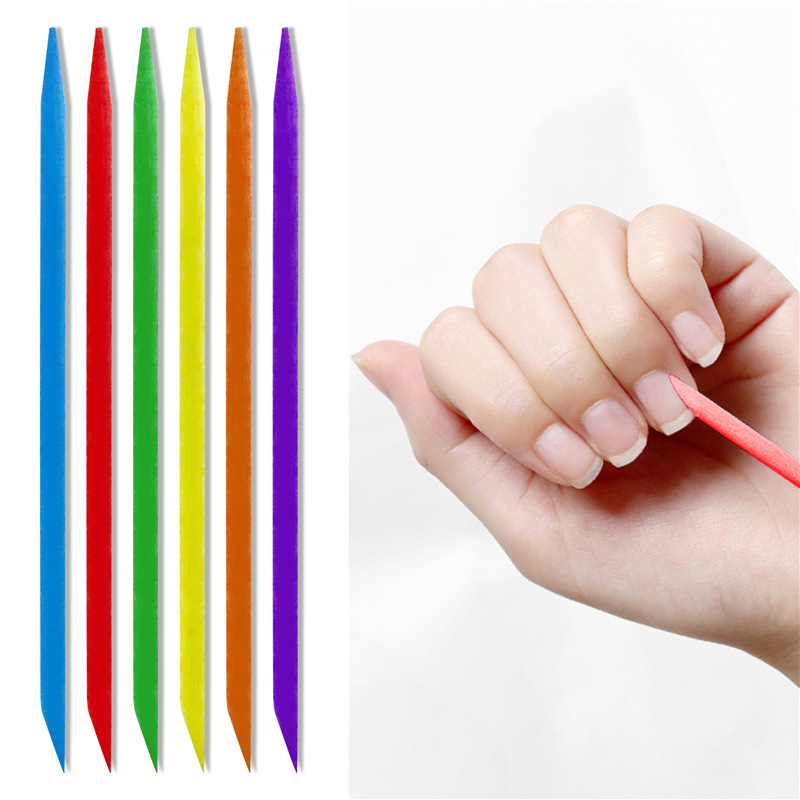 Herramientas de uñas color naranja palo de belleza palo de madera piel muerta empuje palo de taladro de doble cabeza palo de haya 100 bolsas