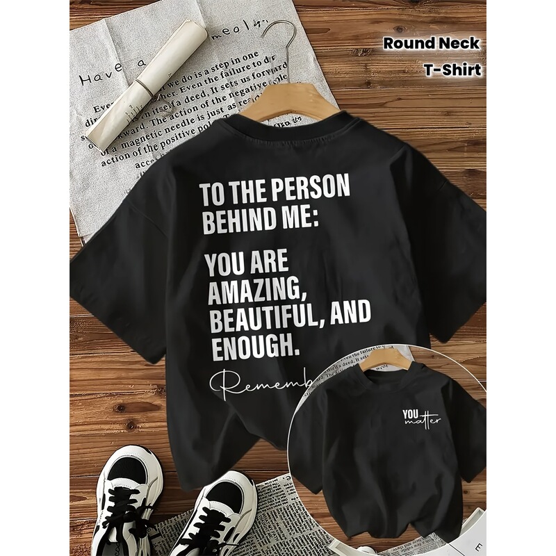 【European Size Cotton T-Shirt】Women's Black Short Sleeve Round Neck T-Shirt - Inspirational Back Print "You Are Very" 【European Size Cotton T-Shirt】Women's Black Short Sleeve Round Neck T-Shirt - Inspirational Back Print "You Are Very"